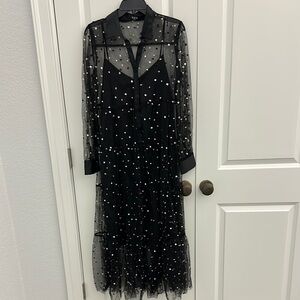 Vici Black and Tan Long Sleeve V-Neck Gown